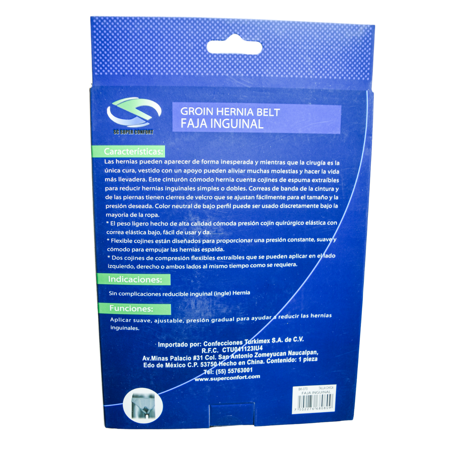 Cinturón para hernia inguinal braguero BK-070 SUPER CONFORT