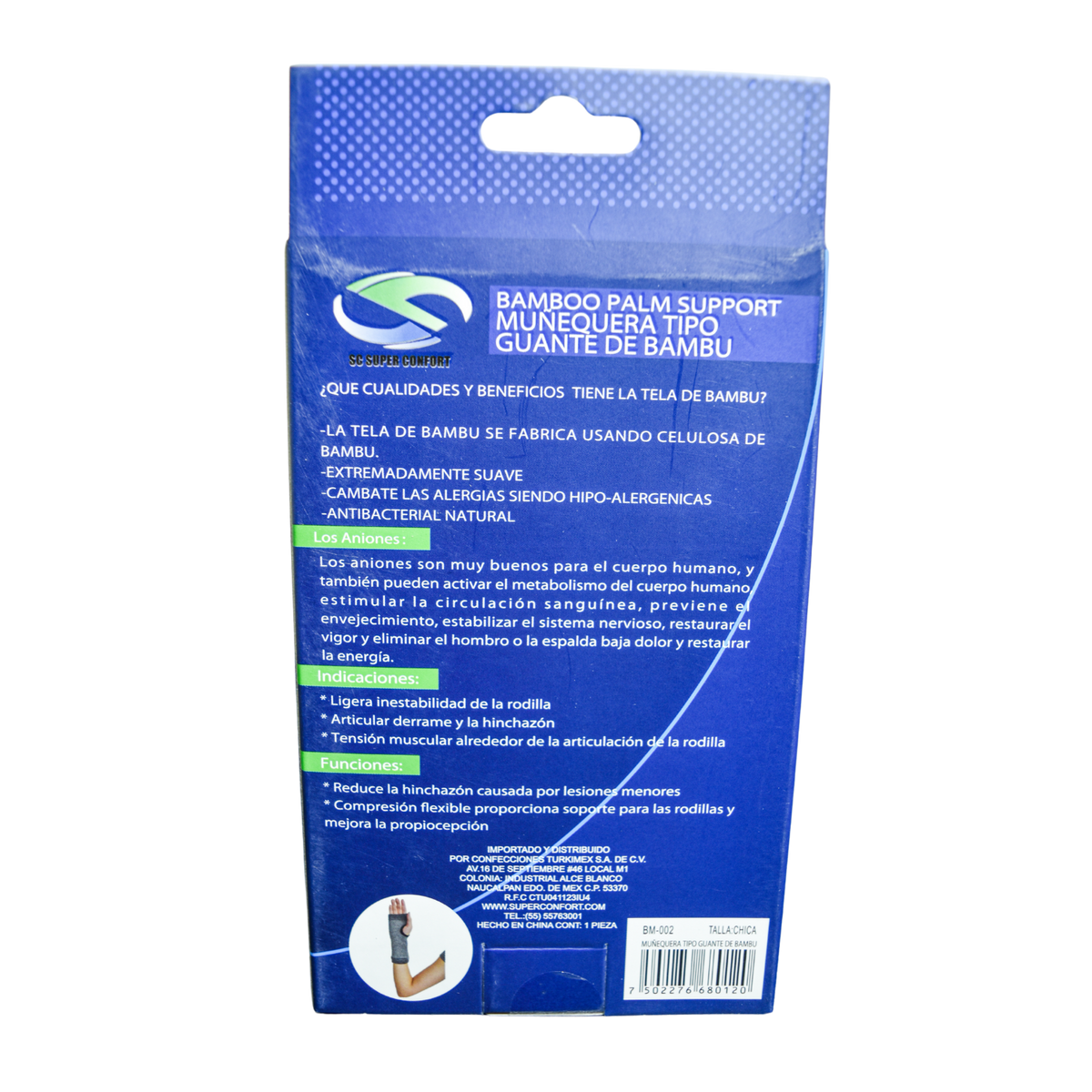 Muñequera tipo guante Bamboo Super Confort BM-002