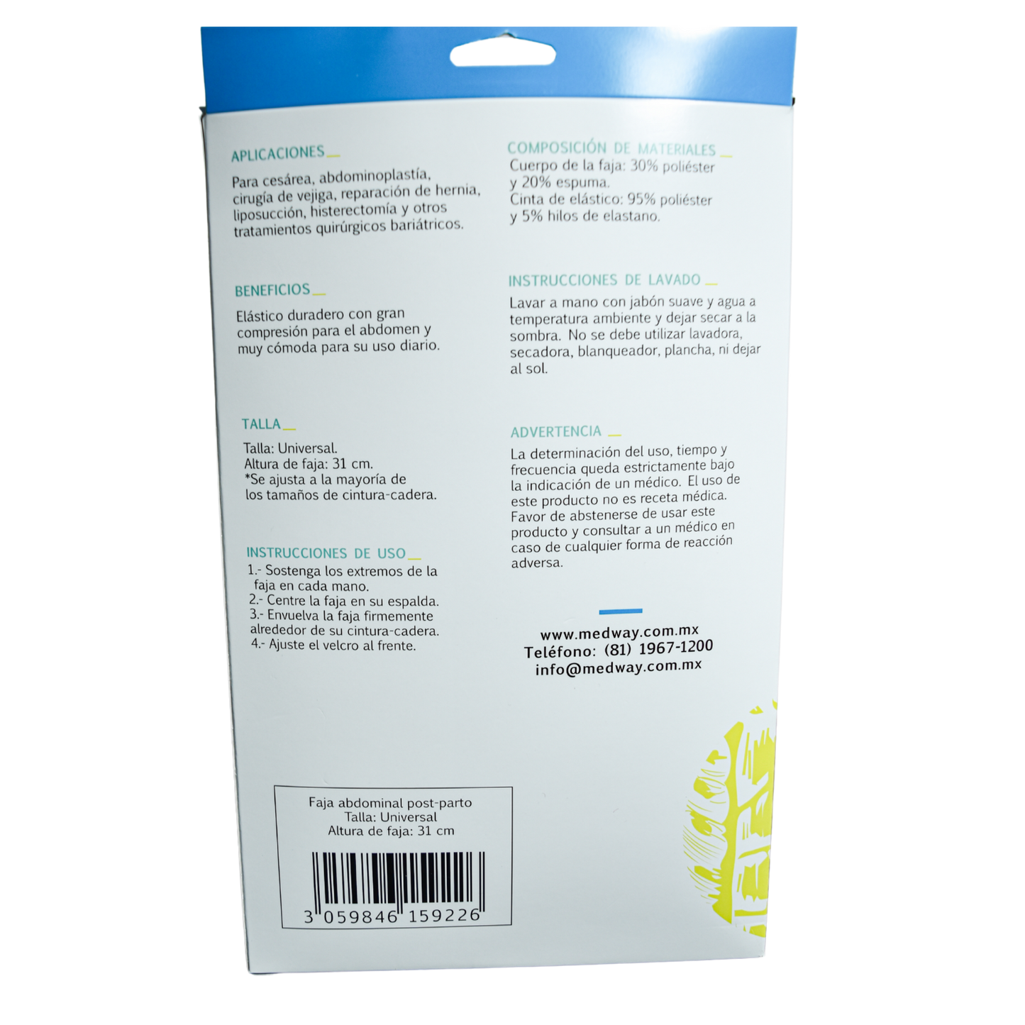 Faja Abdominal Post-Parto Altura 31cm. - Talla Universal MEDWAY