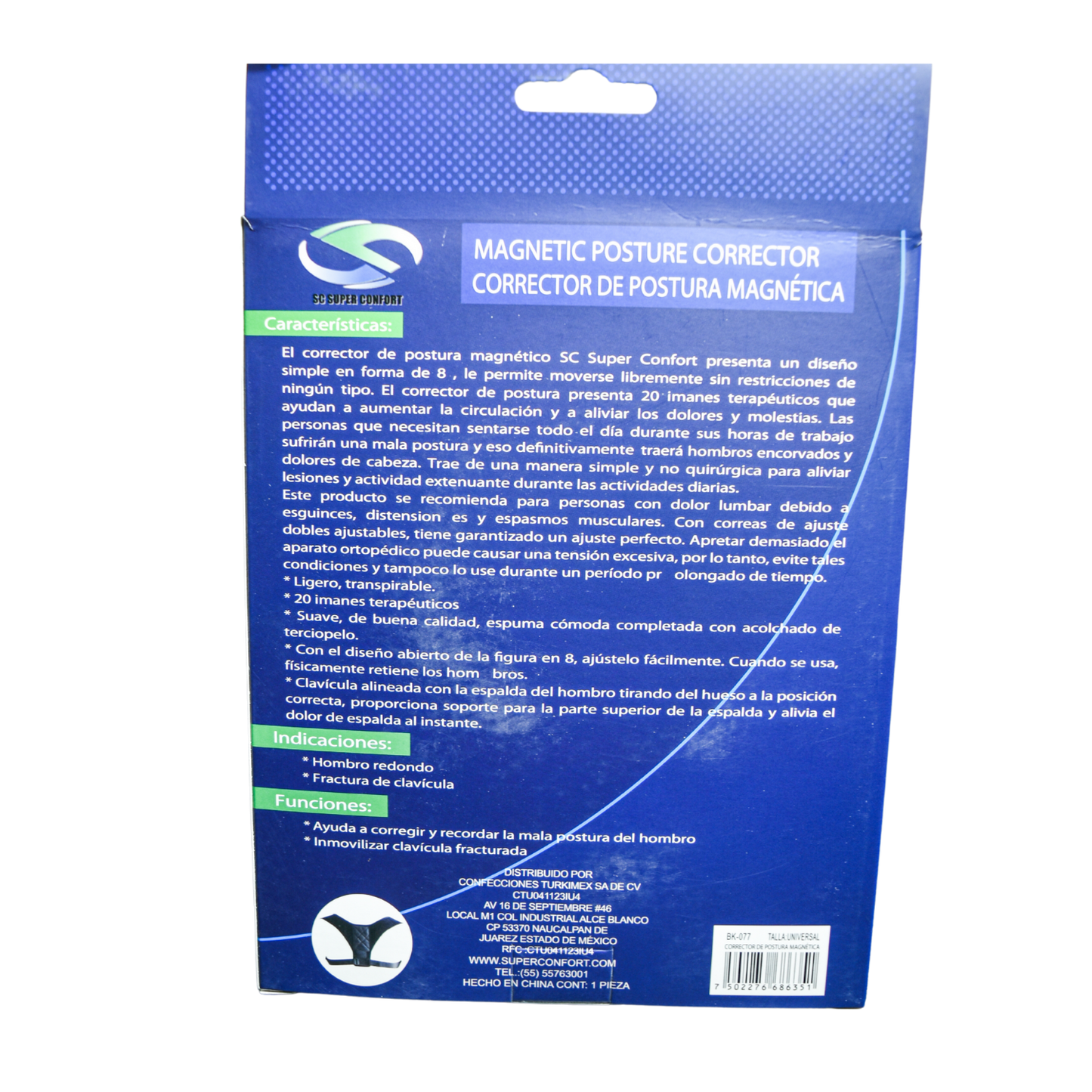 Corrector de postura c/magnetos BK-077 UNICO SUPER CONFORT